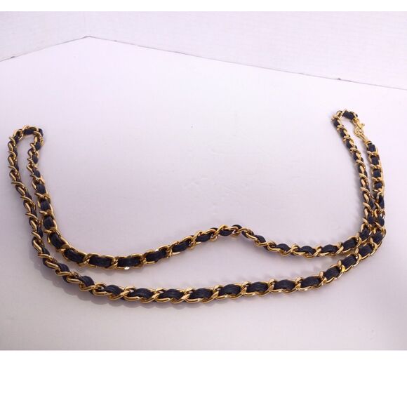 Vintage Worthington Leather Convertible Crossbody Bag Indigo Blue and Gold Chain - Picture 6 of 10